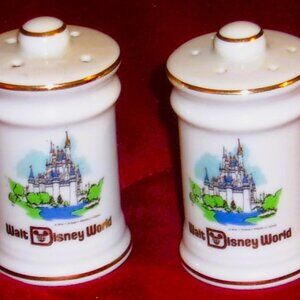 Rare Vintage Hand Painted Pair Gold Trim Walt Disney World Salt & Pepper Shakers